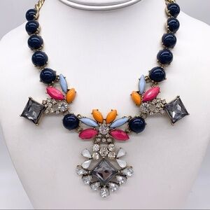 J. Crew Navy Pink Orange Jeweled Necklace